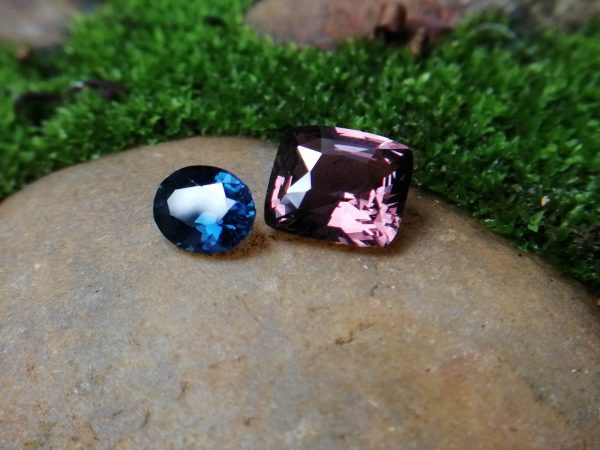 Blue Sapphire and Unique Brown Spinel