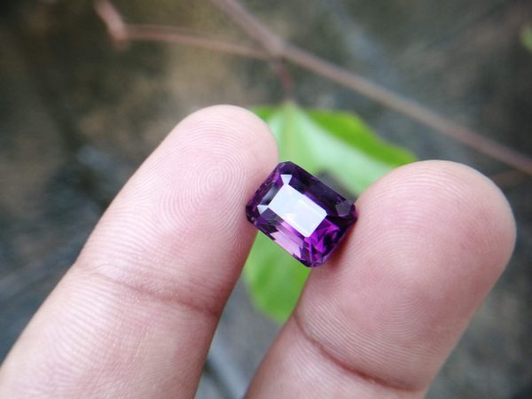 Colour :  Purple Shape : Octagon Weight :  5.35  Cts Dimension : 11.1 x 8.5 x 8.1 mm Treatment : Unheated Clarity : VS Natural Amethyst  Amethyst is a violet variety of quartz. It's a birth stone of month February.  The name comes from the Koine Greek ἀμέθυστος amethystos from ἀ- a-, "not" and μεθύσκω methysko / μεθύω methyo, "intoxicate", a reference to the belief that the stone protected its owner from drunkenness. Category: Silicate mineral Formula: SiO2 Crystal system: Trigonal Color: Purple, violet Mohs scale hardness: 7 Specific gravity: 2.65 Av Optical properties: Uniaxial (+) Refractive index: nω = 1.543–1.553                                 nε = 1.552–1.554 Amethyst can be found in Sri Lanka, Madagascar, Zambia, Zimbabwe, USA, Brazil, Uruguay, Thailand, Turkey, Tanzania, Tajikistan, Switzerland, Sweden, Spain, South Korea, Africa, Russia, Afghanistan, New Zealand, Norway, Nigeria, Namibia, Myanmar, Mozambique, Morocco, Mongolia, Mexico, Kenya, Laos, Japan, Germany, France, Finland, China, Canada, Bulgaria, Cambodia, Australia, Belgium.  Amethyst has healing powers to help with physical ailments, emotional issues, and in Energy Healing and Chakra balancing      Amethyst boosts the production of hormones, and stimulates the sympathetic nervous system and endocrine glands to optimum performance. It supports oxygenation in the blood, and aids in treatments of the digestive tract, heart, stomach, and skin.        The therapeutic uses of Amethyst have a long and well-documented history. Amethyst crystal therapies are primarily associated with physical ailments of the nervous system, the curing of nightmares and insomnia, and balancing the crown chakra. It's also excellent crystal for meditation to open Crown Chakra energies. 