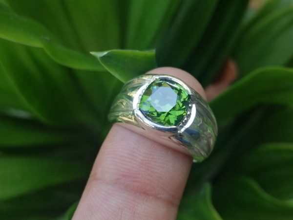Natural Green Zircon Gent Ring - Beccarite Zircon