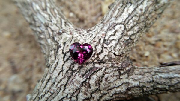 Natural Colour Change Rhodolite Garnet Weight : 2.10Cts Dimension: 7.6 mm x 8.3mm x 4.7 mm Colour: changing colors Red to purplish pink Clarity : Clean Shape : Heart Birthstone : January Treatment : Unheated/Natural