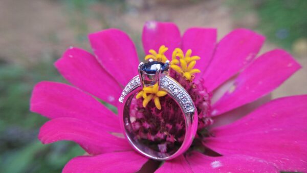 Natural Blue Spinel Standard 925 Silver Ring Stone : Natuarl Blue Sapinel Shape : Round Brilliant Cut ( Diamond Cut) Clarity : Clean Treatment : Natural/Unheated Dimension : 6.1 mm x 3.1mm Mineral : City of gem Ratnapura Sri Lanka Metal : Standard 925 Silver Other : Also, We attached 24 AD's (American Diamond) to get more luster & More Beauty.