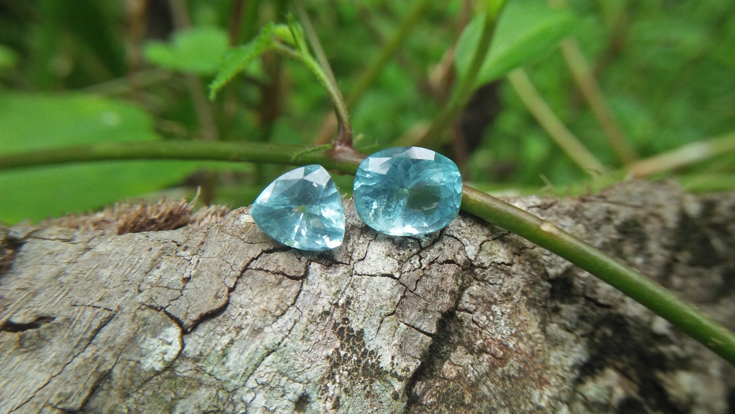 NATURAL AQUAMARINE Shape : Cution/ Triangle Clarity : SI Treatment : Natural/Unheated Weight : 1.50cts/ 3.15Cts Dimension : 9.9mm x 8mm x 6.5mm 7.9mm x 7.7mm x 4.9mm Colour : Bluish Green Gemstones direct from the source