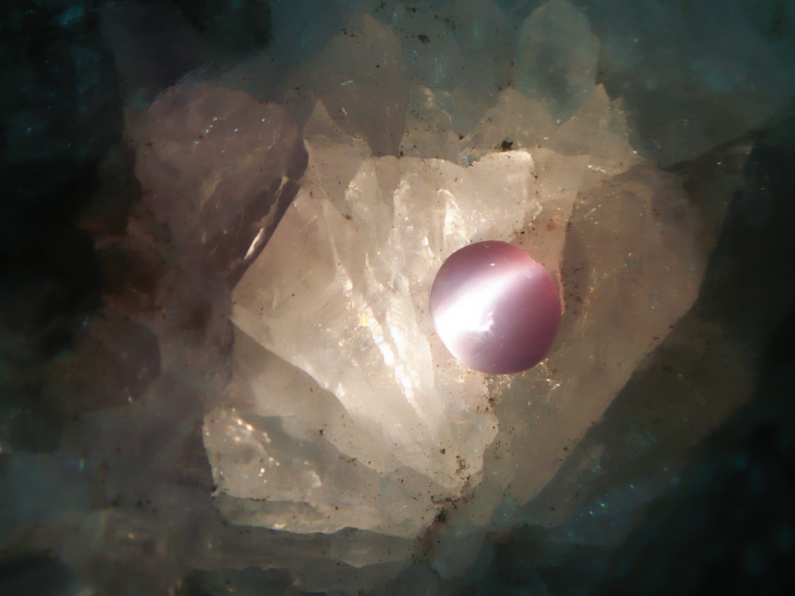 Natural Alexandrite Cats Eye Colour : c.c from Deep Green to deep red Shape : Round Cut : Cabochon Weight : 0.44 Cts Dimension : 4.8 x 4.3 x 2.2 mm Treatment : Unheated