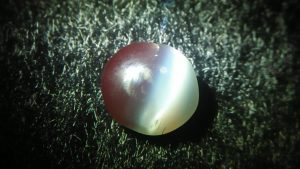 Natural Alexandrite Cats Eye Colour : c.c from Deep Green to deep red Shape : Round Cut : Cabochon Weight : 0.44 Cts Dimension : 4.8 x 4.3 x 2.2 mm Treatment : Unheated
