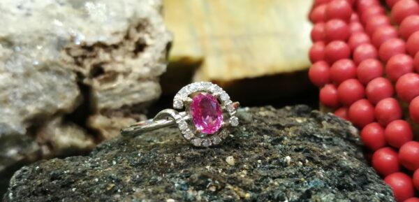 Natural Pink Sapphire & Diamonds 14K White Gold Ring - High Quality Jewel 14k