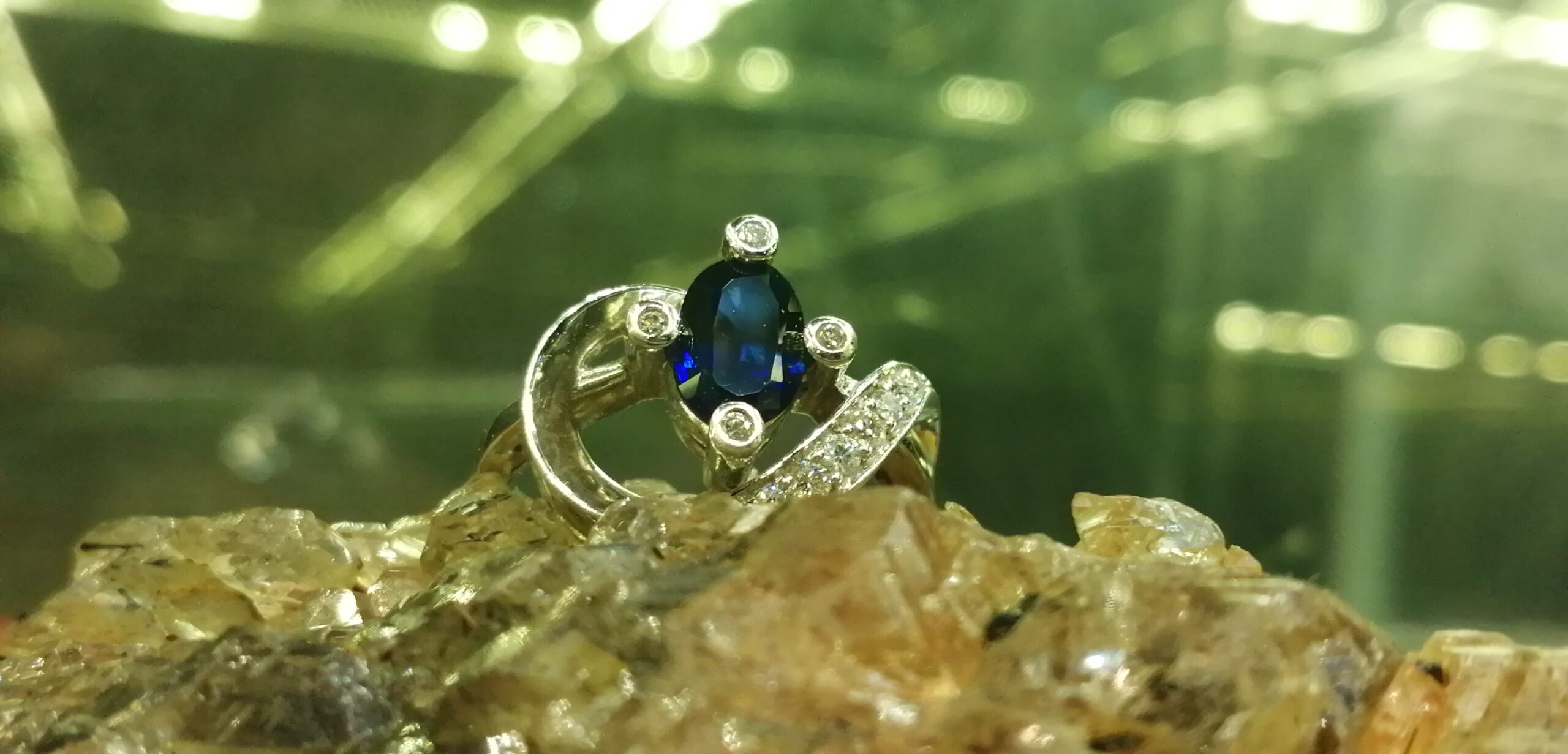 Natural Blue Sapphire and Diamonds 14K White Gold Ring - High Quality Jewel 14k - Image 4