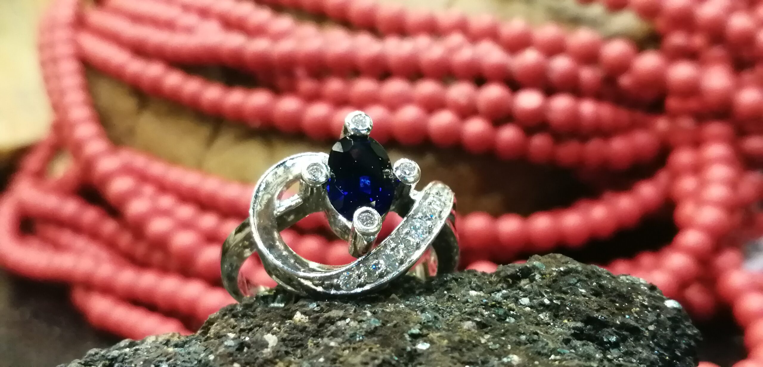 Natural Blue Sapphire and Diamonds 14K White Gold Ring - High Quality Jewel 14k - Image 3