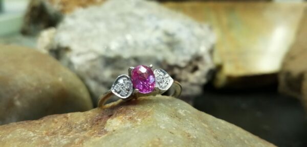 Natural Pink Sapphire & Diamonds 14K White Gold Ring - High Quality Jewel 14k