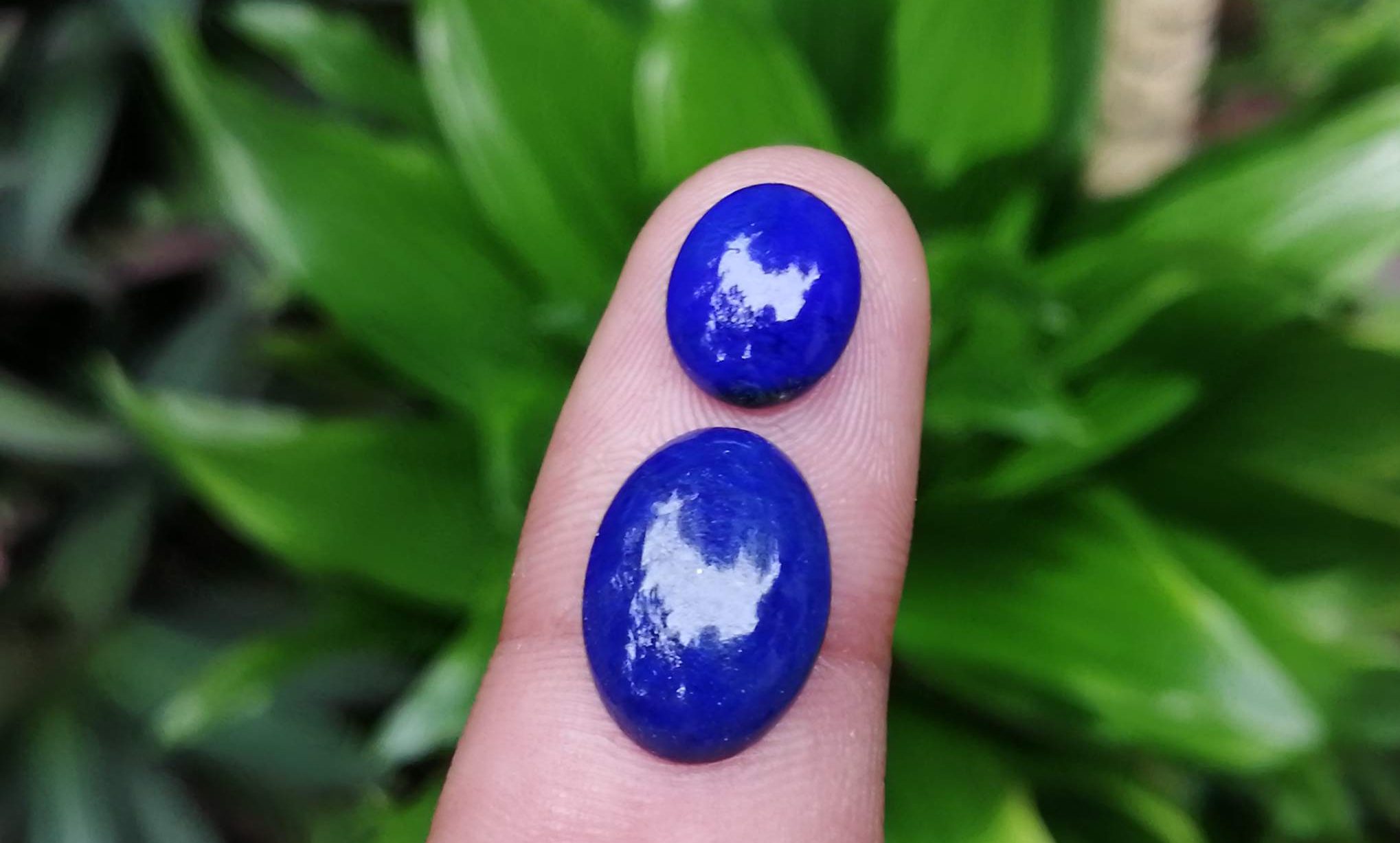 Weight : 4.55 Cts / 2.40 Cts Dimension : 14.0 x 10.0 x 4.0 mm 10.0 x 8.0 x 4.0 mm Colour : Blue Shape : Oval Treatment : Unheated Clarity : Opaque Lapis lazuli is a deep blue metamorphic ( arise from the transformation of existing rock types) rock used as a semi-precious stone, a mixture of minerals with lazurite as the main constituent. Lazurite is a tectosilicate mineral with sulfate, sulfur, and chloride. https://youtu.be/sczya3Xhk9o Lapis lazuli can be found colors such as Blue, or purple, mottled with white calcite and brassy pyrite. As Physical Properties, It has Uneven and Conchoidal fractures and a dull luster. Lapis Lazuli specific gravity is 2.7–2.9 with 5–5.5 hardness according to the Mohs hardness scale. The refractive index is Refractive Index1.500 to 1.670 as optical properties. The variations in composition cause a wide variation in the specific gravity, Refractive index and hardness values. At the end of the Middle Ages, lapis lazuli began to be exported to Europe, where it was ground into a powder and made into ultramarine, the finest and most expensive of all blue pigments. In ancient Egypt, lapis lazuli was a favorite stone for amulets and ornaments such as scarabs. Lapis lazuli is found in Afghanistan, Russia, Chile, Italy, Mongolia, Pakistan, the United States, and Canada. Afghanistan is the major source of lapis lazuli. Healing properties of Lapis lazuli 💎 Lapis lazuli associates with Throat Chakra and Third Eye Chakra. Lapis Lazuli activates the psychic centers at the Third Eye and balances the energies of the Throat Chakra. Also, Lapis lazuli is the September birthstone. Lapis Lazuli releases stress, bringing peace, harmony, and inner self-knowledge.  Lapis Lazuli boosts the immune system, purifies the blood and lowers blood pressure. Lapis is one of the oldest spiritual stones known to man, used by healers, priests and royalty, for power, wisdom and to stimulate psychic abilities and inner vision.
