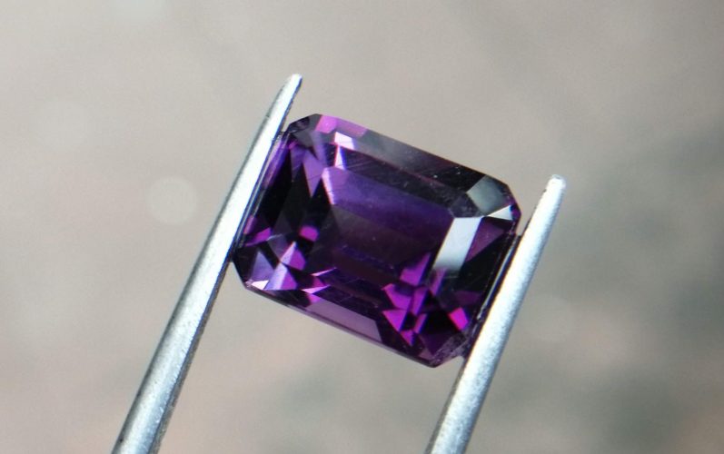 Colour : Purple Shape : Octagon Weight : 5.35 Cts Dimension : 11.1 x 8.5 x 8.1 mm Treatment : Unheated Clarity : VS Natural Amethyst Amethyst is a violet variety of quartz. It's a birth stone of month February. The name comes from the Koine Greek ἀμέθυστος amethystos from ἀ- a-, "not" and μεθύσκω methysko / μεθύω methyo, "intoxicate", a reference to the belief that the stone protected its owner from drunkenness. Category: Silicate mineral Formula: SiO2 Crystal system: Trigonal Color: Purple, violet Mohs scale hardness: 7 Specific gravity: 2.65 Av Optical properties: Uniaxial (+) Refractive index: nω = 1.543–1.553 nε = 1.552–1.554 Amethyst can be found in Sri Lanka, Madagascar, Zambia, Zimbabwe, USA, Brazil, Uruguay, Thailand, Turkey, Tanzania, Tajikistan, Switzerland, Sweden, Spain, South Korea, Africa, Russia, Afghanistan, New Zealand, Norway, Nigeria, Namibia, Myanmar, Mozambique, Morocco, Mongolia, Mexico, Kenya, Laos, Japan, Germany, France, Finland, China, Canada, Bulgaria, Cambodia, Australia, Belgium. Amethyst has healing powers to help with physical ailments, emotional issues, and in Energy Healing and Chakra balancing Amethyst boosts the production of hormones, and stimulates the sympathetic nervous system and endocrine glands to optimum performance. It supports oxygenation in the blood, and aids in treatments of the digestive tract, heart, stomach, and skin. The therapeutic uses of Amethyst have a long and well-documented history. Amethyst crystal therapies are primarily associated with physical ailments of the nervous system, the curing of nightmares and insomnia, and balancing the crown chakra. It's also excellent crystal for meditation to open Crown Chakra energies.
