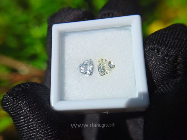 Ceylon Natural Fancy Sapphire Triangular Shape Couple Light Yellow and white sapphire from Danu Group Gemstones Collection