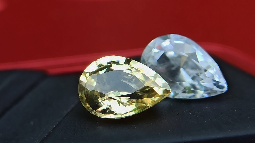 danugroup.lk - Ceylon Natural pear shape yellow sapphire and white sapphire -Natural fancy Sapphire couple from Danu Group