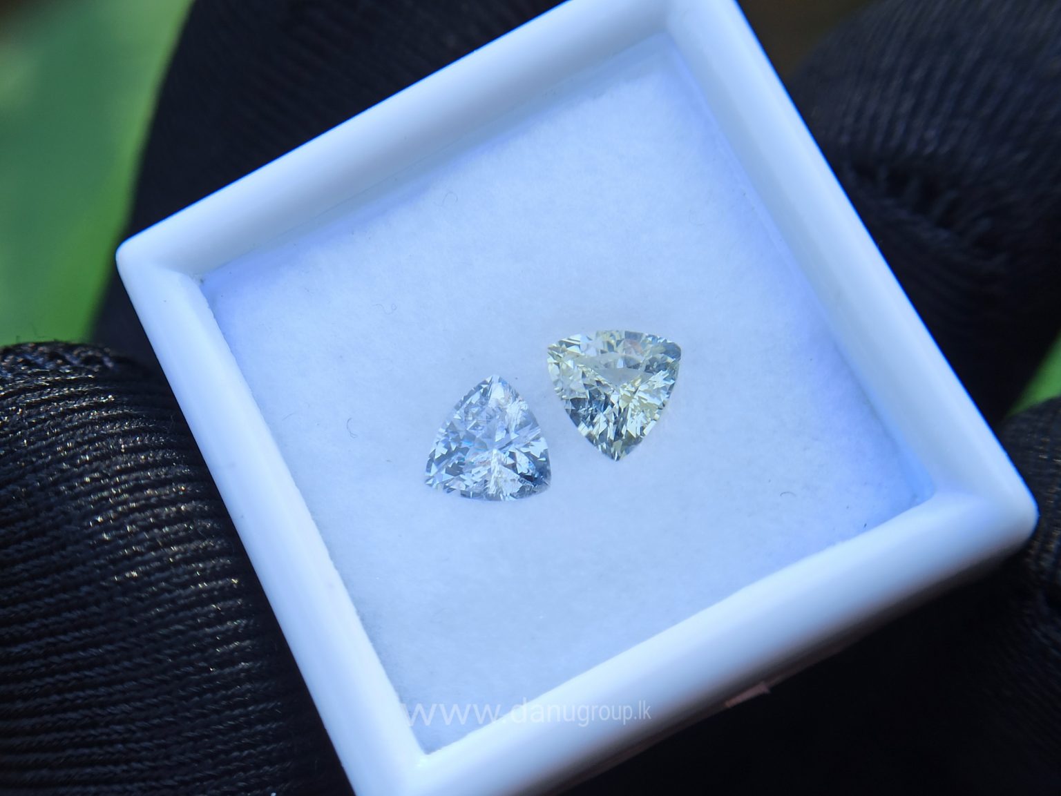 Ceylon Natural Fancy Sapphire Triangular Shape Couple Light Yellow and white sapphire from Danu Group Gemstones Collection
