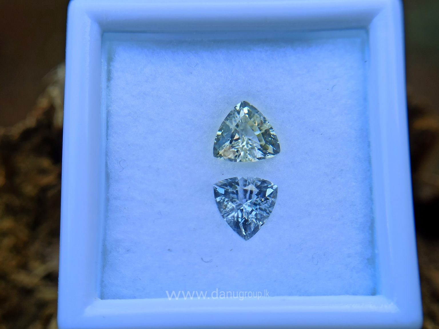 Ceylon Natural Fancy Sapphire Triangular Shape Couple Light Yellow and white sapphire from Danu Group Gemstones Collection