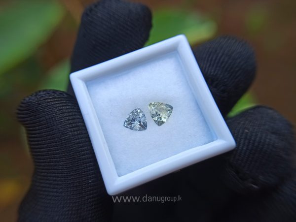Ceylon Natural Fancy Sapphire Triangular Shape Couple Light Yellow and white sapphire from Danu Group Gemstones Collection