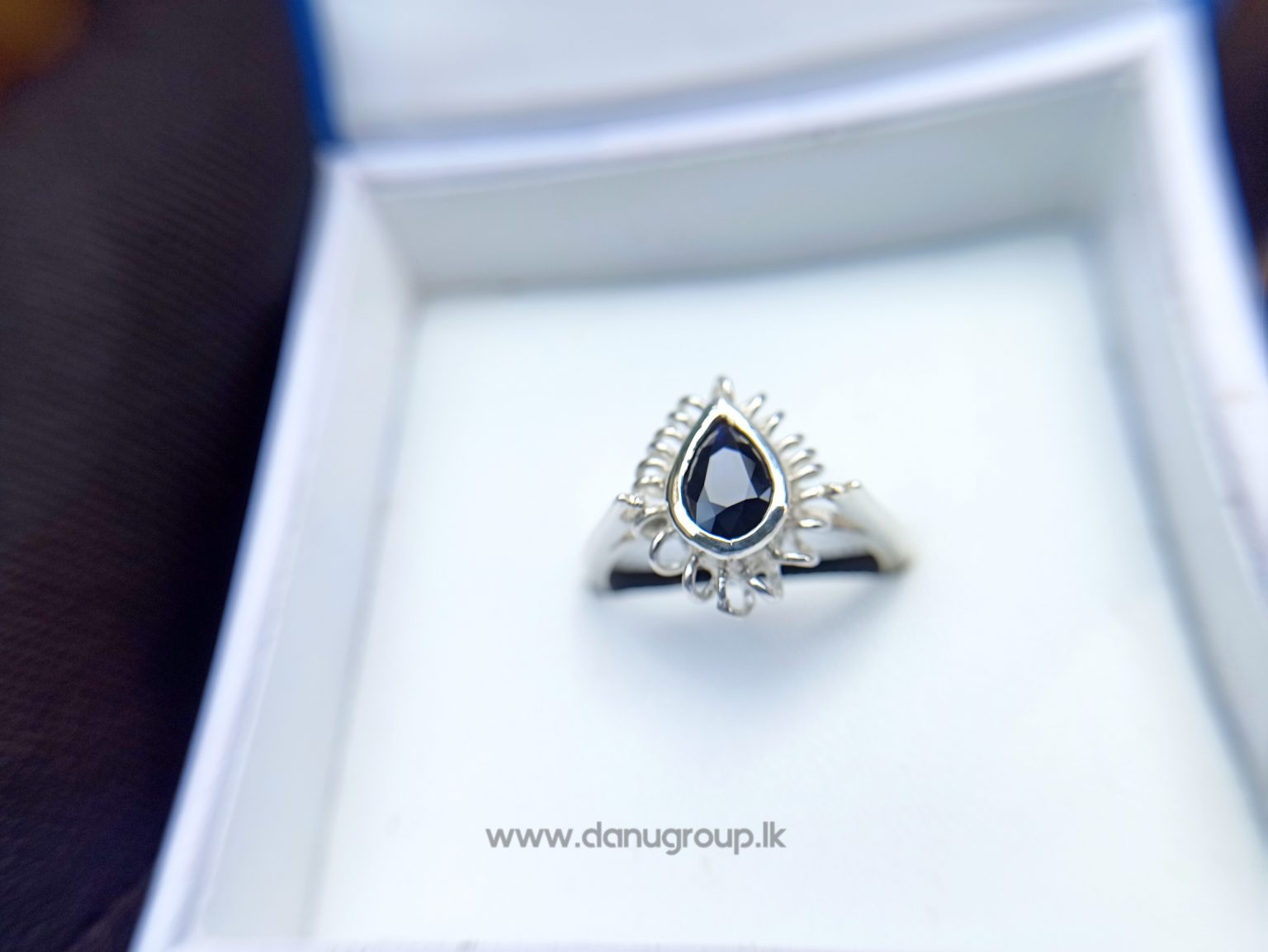 Ceylon Natural Dark blue sapphire pear shape stone with genuine silver ring handmade - kaka neelam danugroup.lk