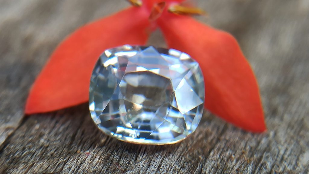 Ceylon White Sapphire Cushion shape engagement ringstone from Danu Group Gemstones Collections