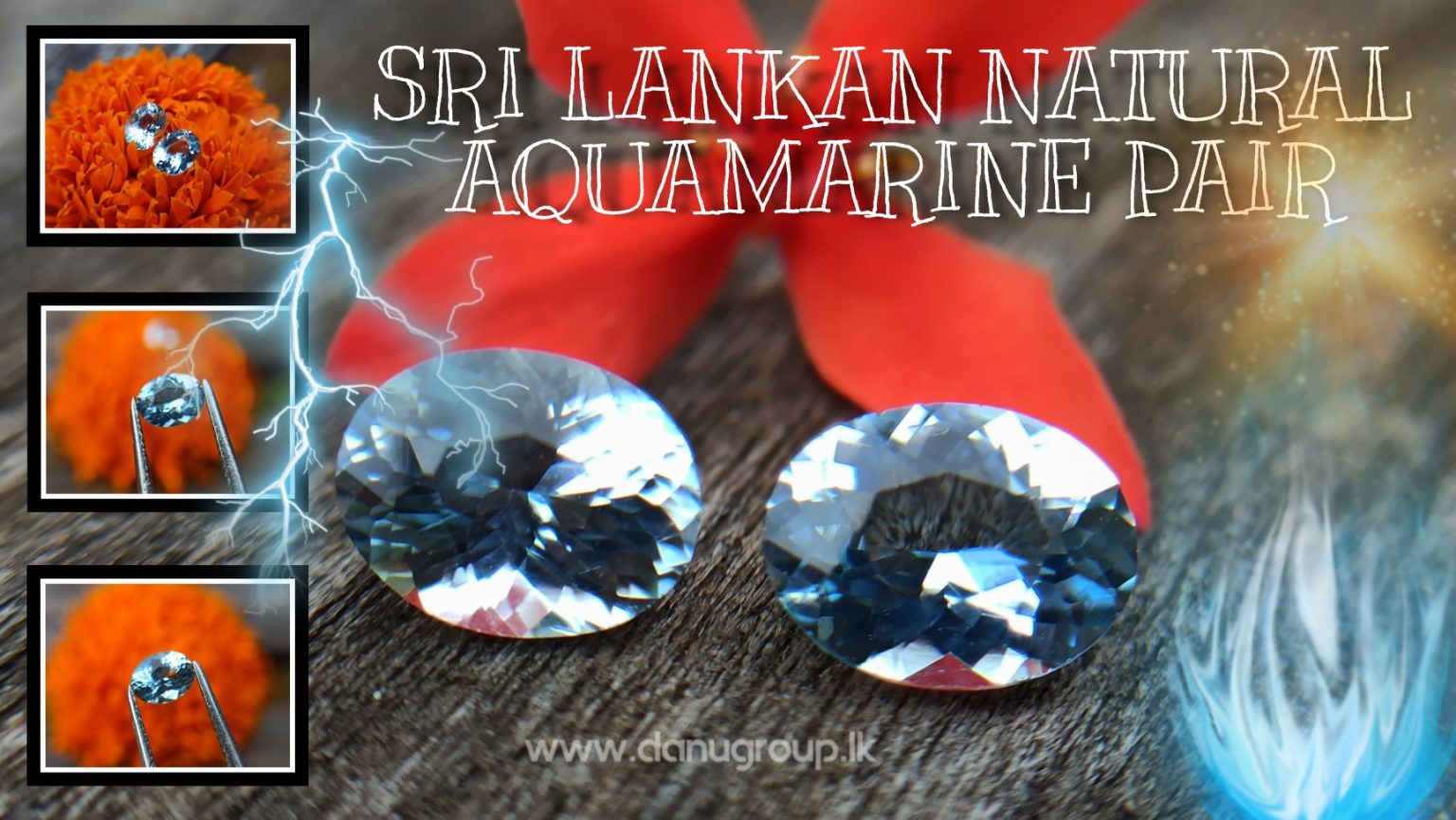 Sri Lankan Natural Light Blue Aquamarine Pair from Balangoda Sri Lanka Danu Group Gemstones Collections