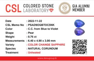 Color Change Sapphire - Pear Shape Blue to violet color changing sapphire stone from Sri Lanka