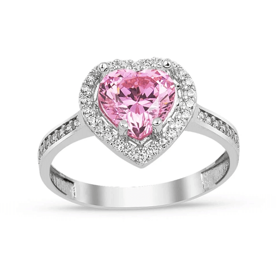 Pink Heart Solitaire Gold Ring