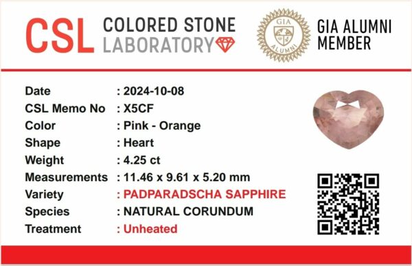 Ceylon Natural Padparadscha Sapphire Heart