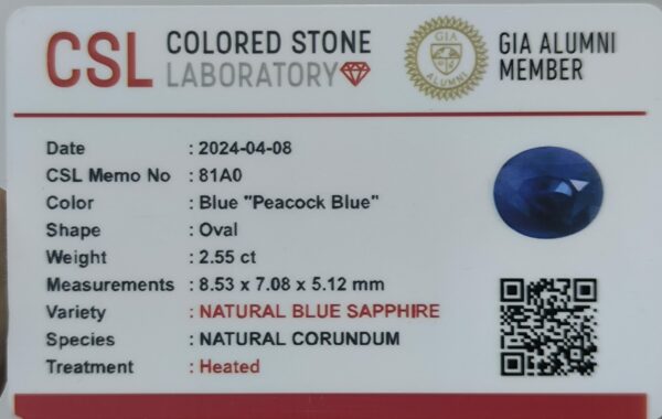 Ceylon Peacock Blue Sapphire