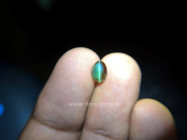 Comparison image of Alexandrite Cat’s Eye showing green and red color-change effect side by side.