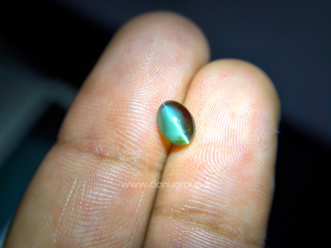 Natural Alexandrite Cat’s Eye gemstone with red color-change appearance and distinct eye effect on dark background.