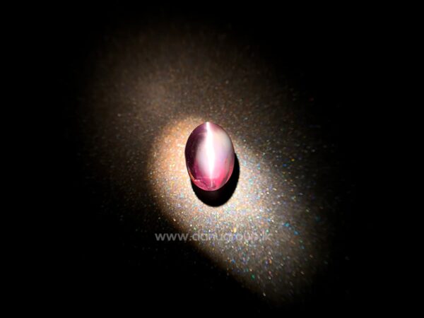 Small oval Alexandrite Cat’s Eye gemstone on fingers with green body color and visible cat’s eye line.