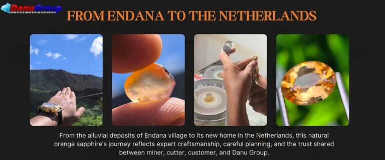 Natural unheated orange sapphire from rough to finished gemstone sourced from Endana village, Sri Lanka.
