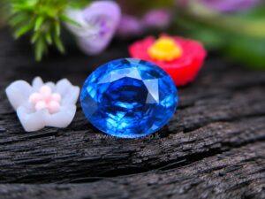 Natural 1.19 ct blue sapphire photographed on a natural background