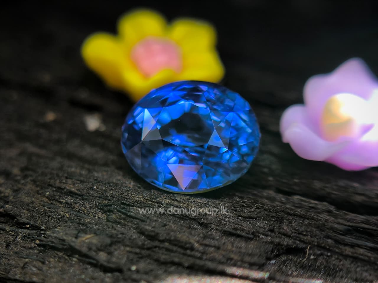 1.19 ct Ceylon Blue Sapphire oval mixed cut from Ratnapura shown in tweezers