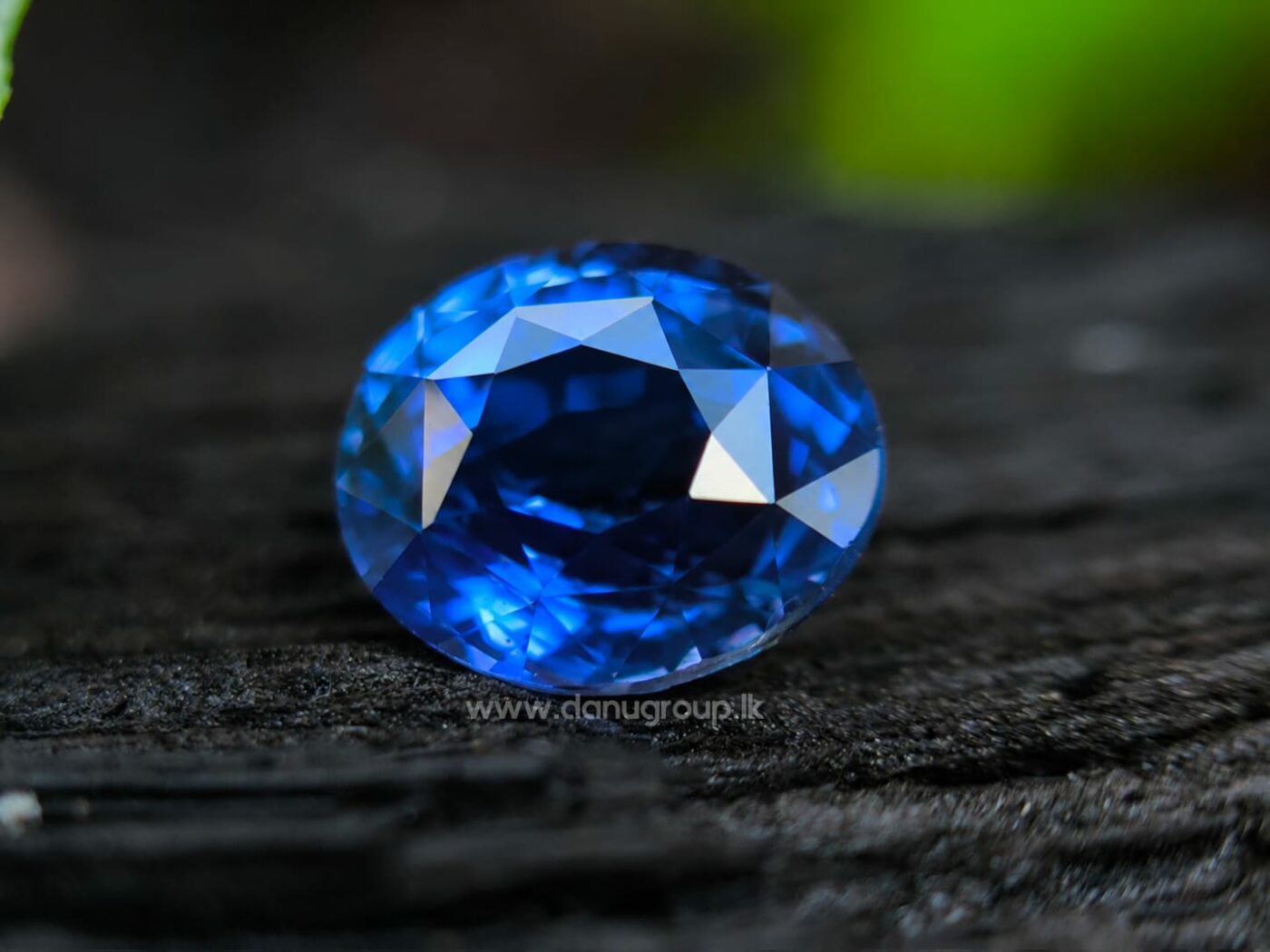 Natural 1.19 ct blue sapphire photographed on a natural background