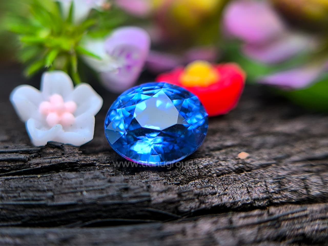 Natural 1.19 ct blue sapphire photographed on a natural background