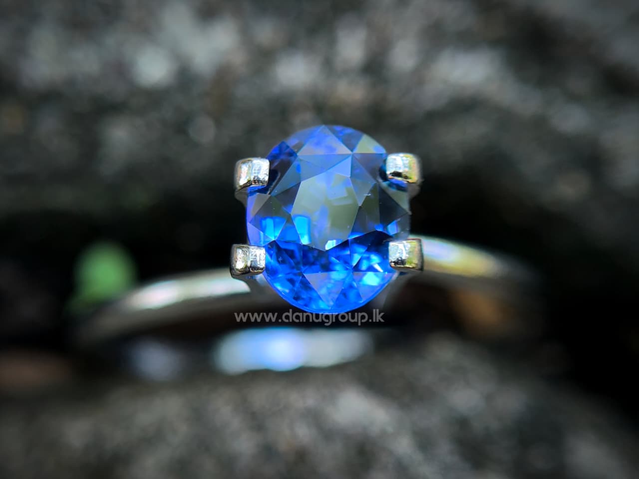1.19 ct Ceylon Blue Sapphire displayed in an oval ring setting
